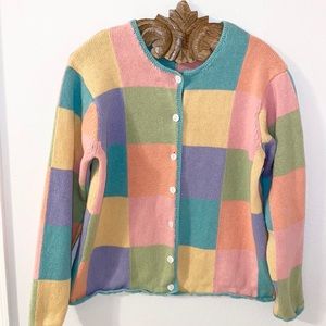 ORVIS 90s Y2K Pastel Color-Block Button Front Cardigan Sweater Size Medium